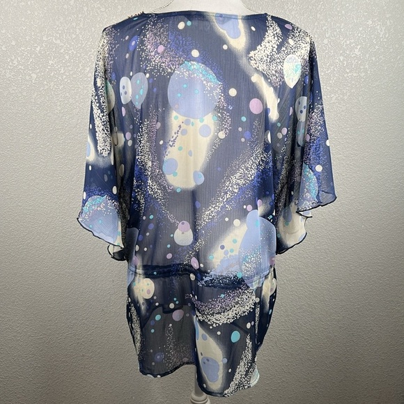 Mushbaby Sienna Rose, Inc. Sheer Blue Sequin V-Neck Summer Beach Cover-Up Size L - Picture 5 of 7